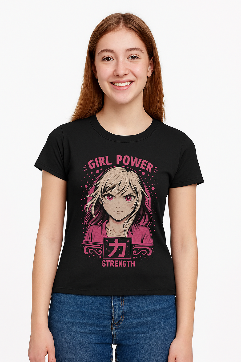 Anime Girl Power T-Shirt – Strength Graphic Tee for Women
