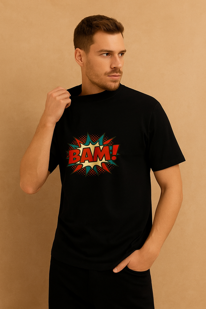 BAM! Graphic Print T-Shirt – Mustard and Golden Yellow, Black & Maroon