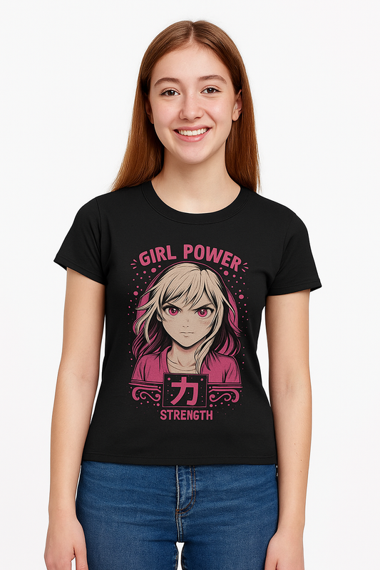 Anime Girl Power T-Shirt – Strength Graphic Tee for Women